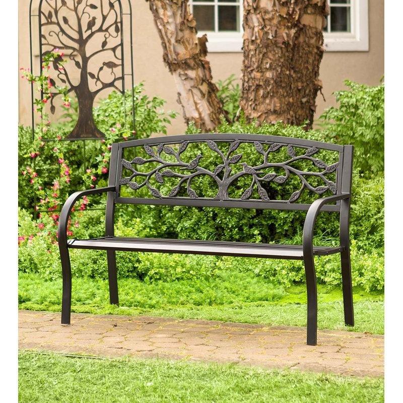 Siyah Metal Hayat Ağacı Desenli Kavisli Kollu Bahçe Bankı - 127 cm - 172336