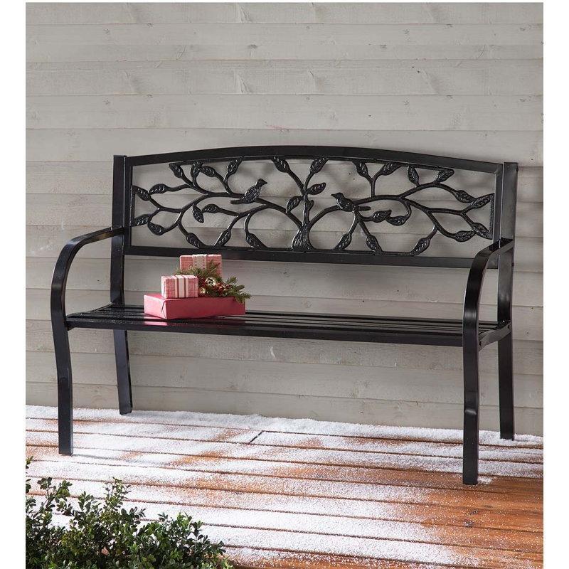 Siyah Metal Hayat Ağacı Desenli Kavisli Kollu Bahçe Bankı - 127 cm - 172336