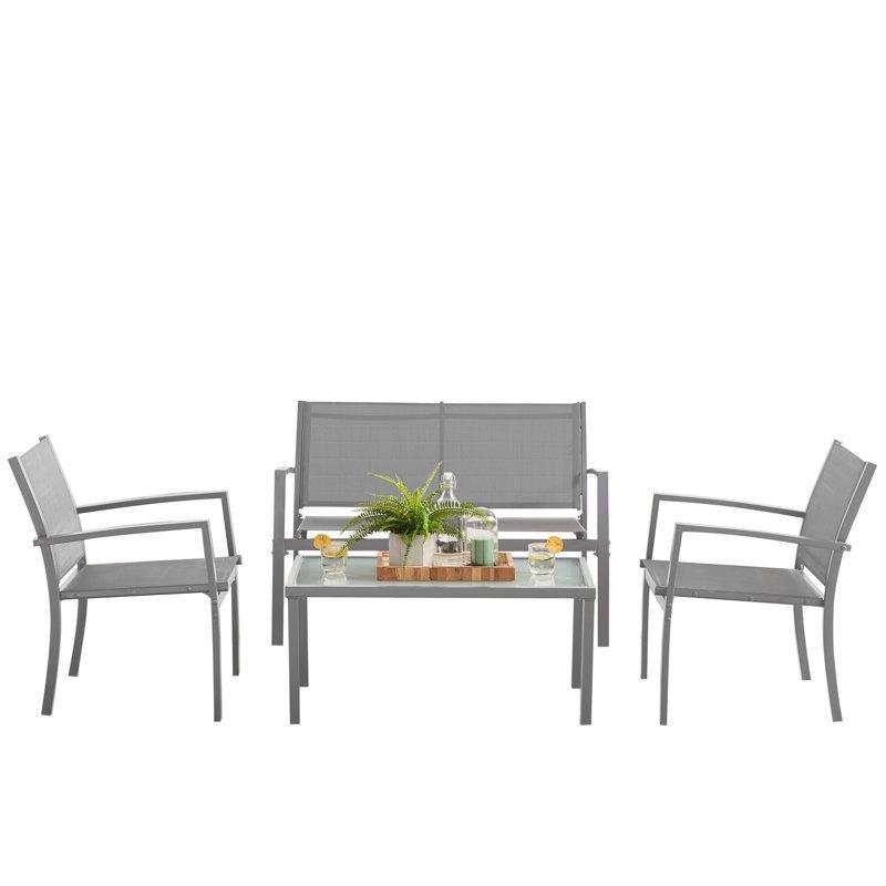 Siyah Metal İkili Koltuklu ve Cam Tablalı 4 Kişilik Bahçe Takımı - 210202