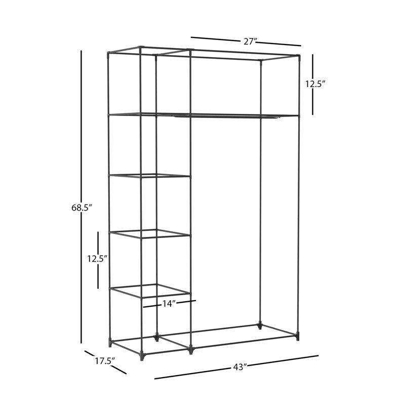 Siyah Metal İskeletli 5 Raflı Fermuarlı Portatif Bez Dolap - 110x45x174 cm - 182975