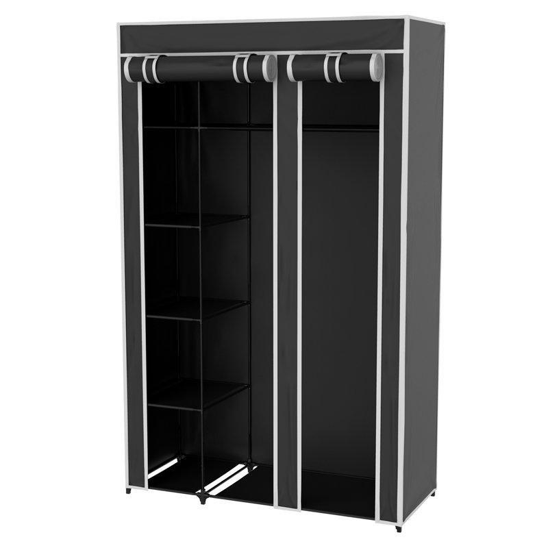 Siyah Metal İskeletli 5 Raflı Fermuarlı Portatif Bez Dolap - 110x45x174 cm - 182975