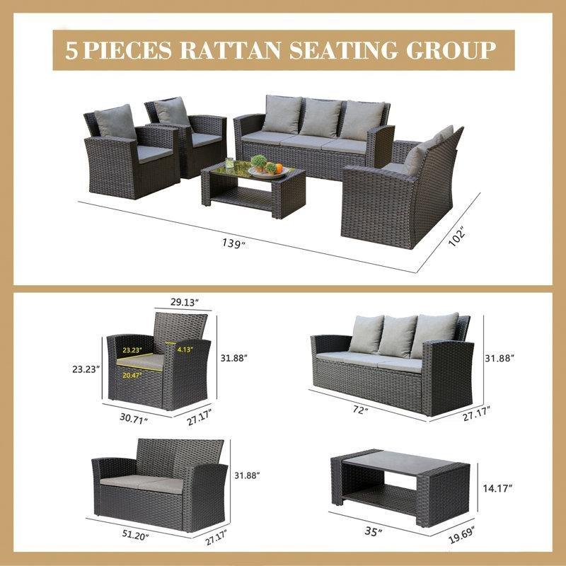 Siyah Metal İskeletli Gri Minderli 7 Kişilik Rattan Bahçe Oturma Grubu - 211513