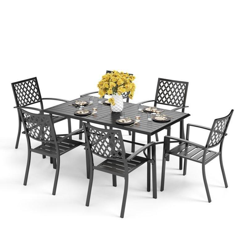 Siyah Metal İstiflenebilir Dikdörtgen 6 Kişilik Bahçe Masa Takımı - 170x97 cm - 215038