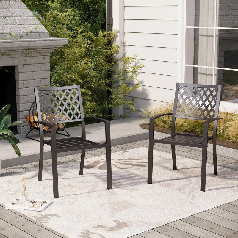 Siyah Metal İstiflenebilir Kollu Bahçe Sandalyesi - 2li Set - 173603