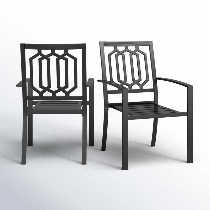 Siyah Metal İstiflenebilir Kollu Bahçe Sandalyesi 2li Set - 173621