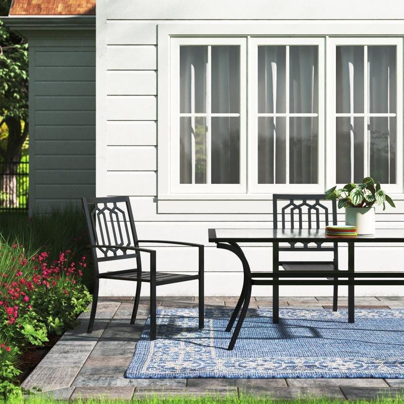Siyah Metal İstiflenebilir Kollu Bahçe Sandalyesi 2li Set - 173621