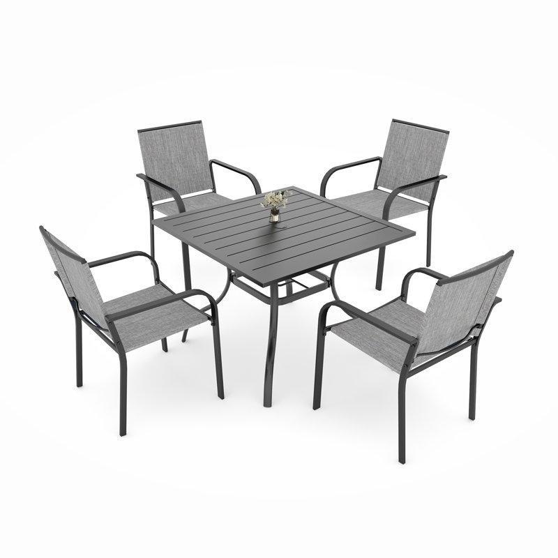 Siyah Metal İstiflenebilir Sandalyeli Şemsiye Delikli Bahçe Masa Takımı - 89x89 cm - 216982