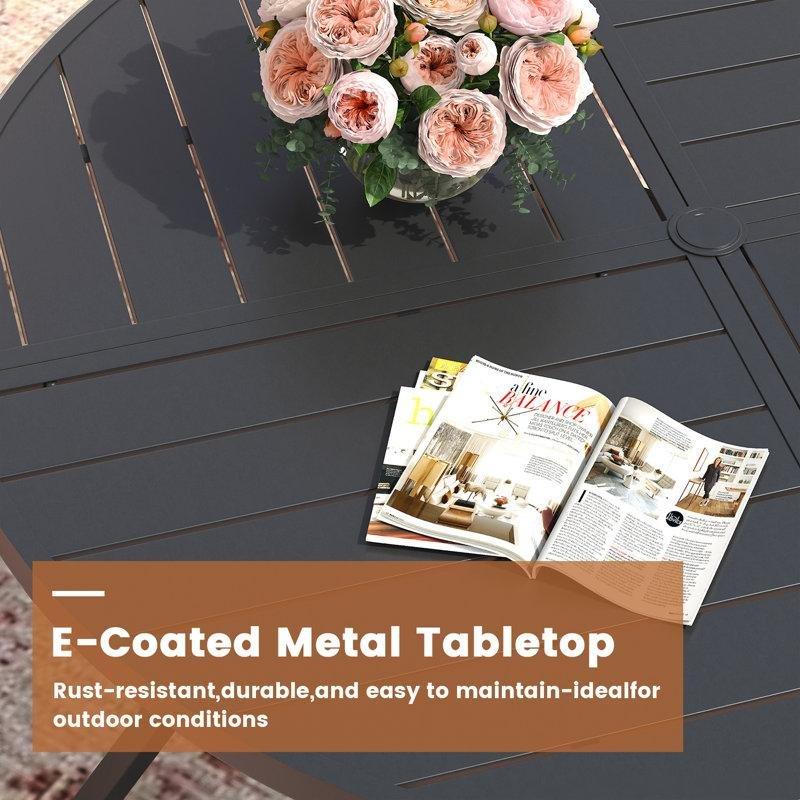Siyah Metal İstiflenebilir Sandalyeli Şemsiye Delikli Yuvarlak Bahçe Masa Takımı - 120 cm - 215505