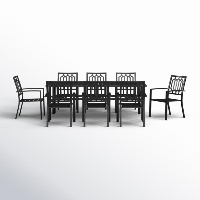 Siyah Metal İstiflenebilir Sandalyeli ve Şemsiye Delikli 8 Kişilik Bahçe Masa Takımı - 214369