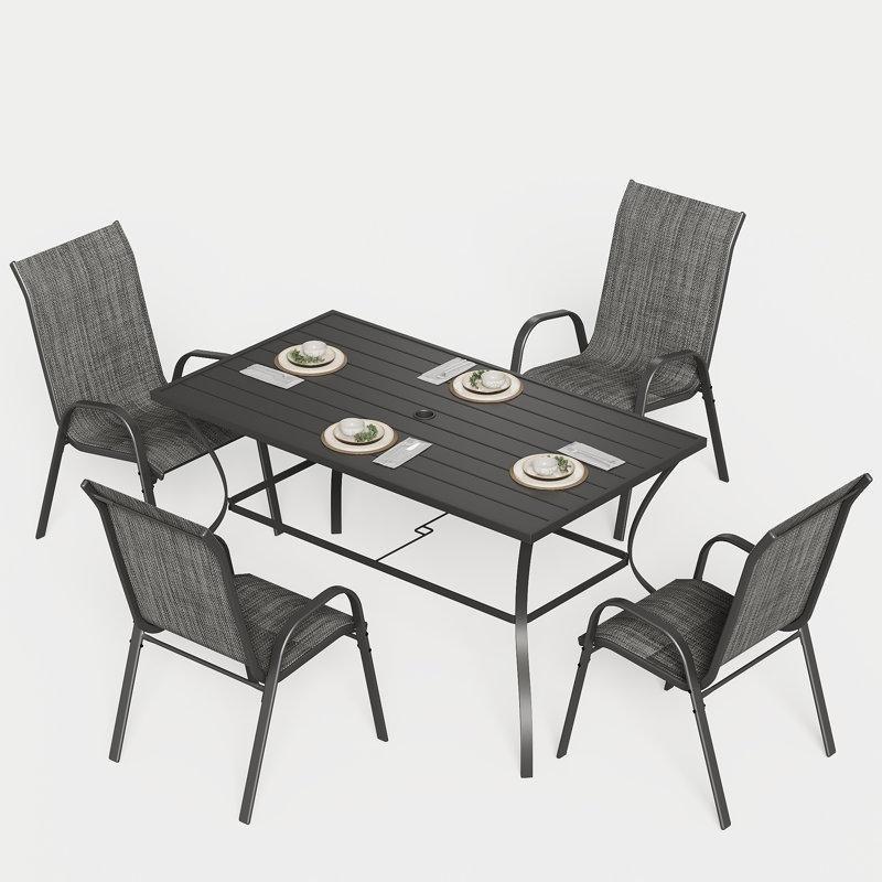 Siyah Metal İstiflenebilir Şemsiye Delikli 4 Kişilik Bahçe Masa Takımı - 135x77 cm - 213838