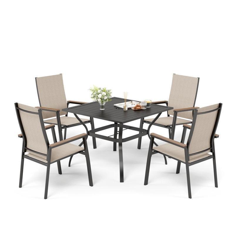 Siyah Metal İstiflenebilir Şemsiye Delikli 4 Kişilik Bahçe Masa Takımı - 94x94 cm - 216273