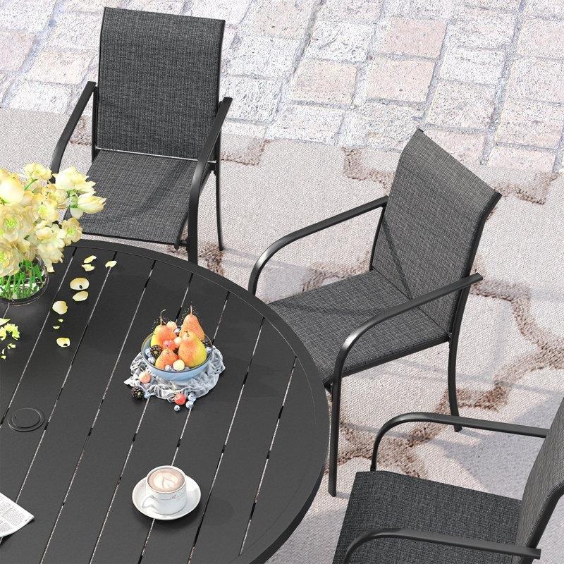 Siyah Metal İstiflenebilir Şemsiye Delikli Bahçe Masa Takımı - 153 cm - 214377