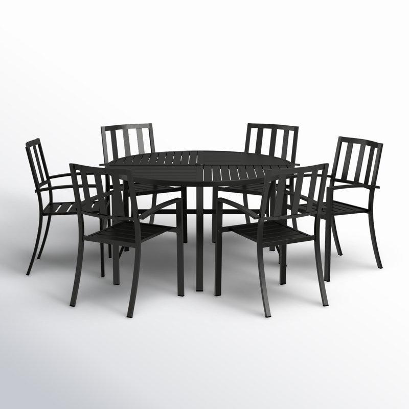 Siyah Metal İstiflenebilir Şemsiye Delikli Yuvarlak 6 Kişilik Bahçe Masa Takımı - 138 cm - 216697