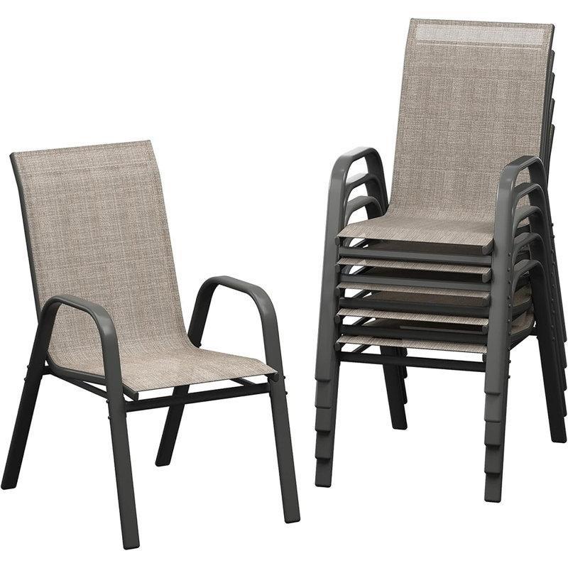 Siyah Metal İstiflenebilir Yüksek Sırtlı Kollu Bahçe Sandalyesi 6lı Set - 173725