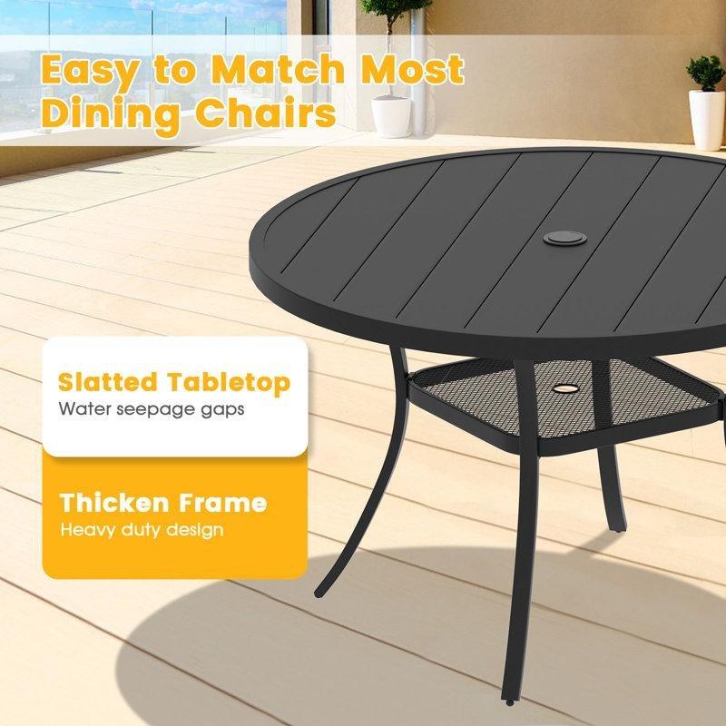 Siyah Metal İstiflenebilir Yuvarlak 6 Kişilik Bahçe Masa Takımı - 120 cm - 214733