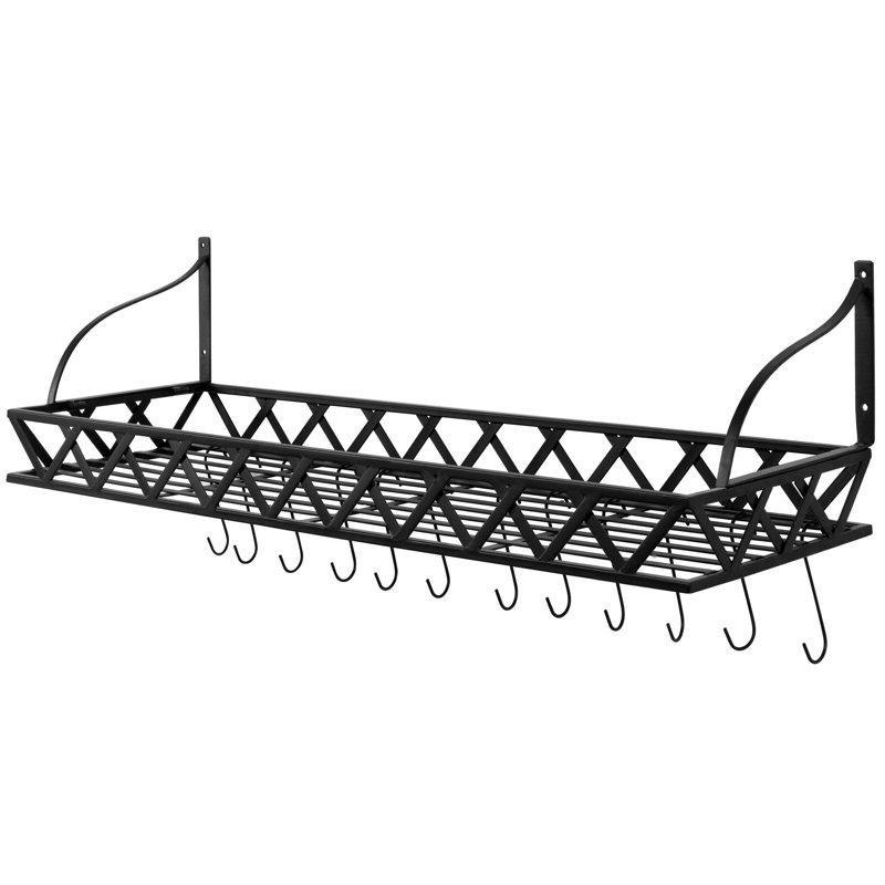 Siyah Metal Kancalı Duvara Monte Mutfak Rafı - 93 cm - 163858