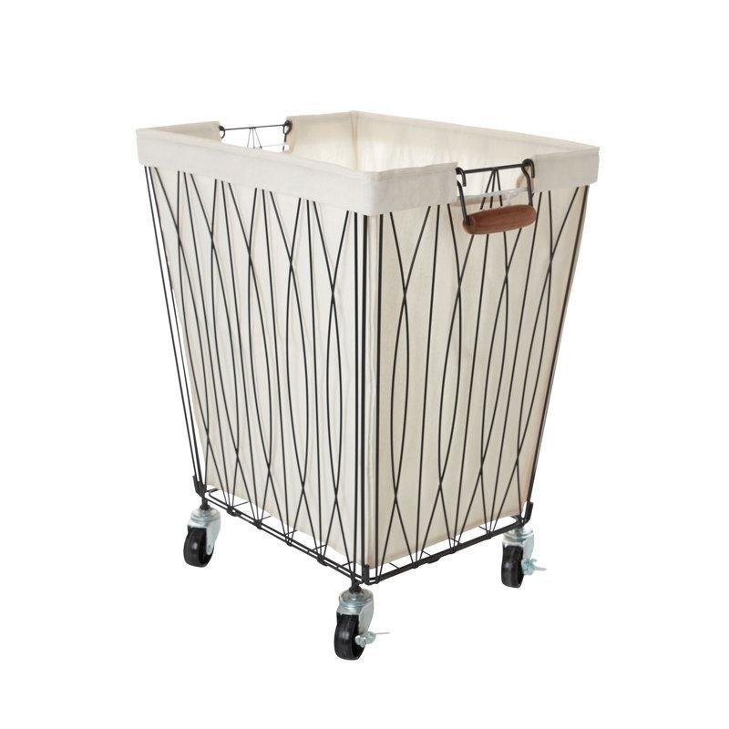Siyah Metal Kanvas Tekerlekli Çıkarılabilir Torbalı Çamaşır Sepeti - 43x53 cm - 187717