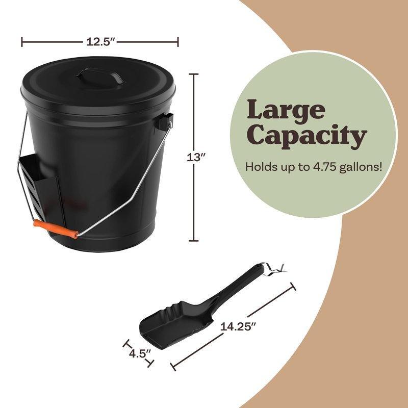 Siyah Metal Kapaklı ve Kürekli Şömine Kül Kovası - 18 Litre - 188189