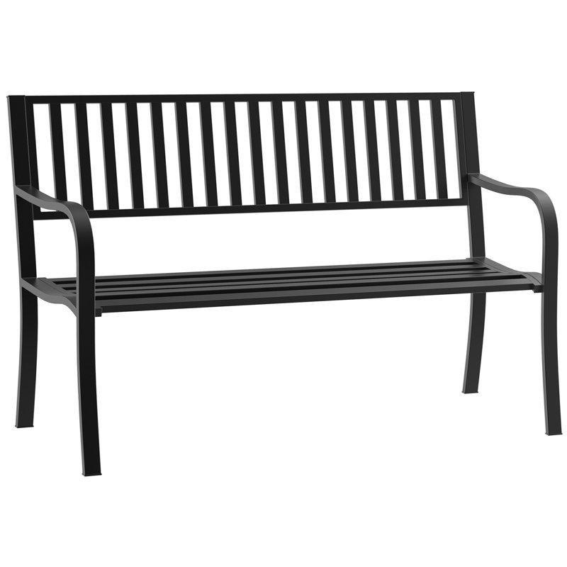 Siyah Metal Kavisli Kolçaklı Çıtalı Bahçe Bankı - 127 cm - 172340