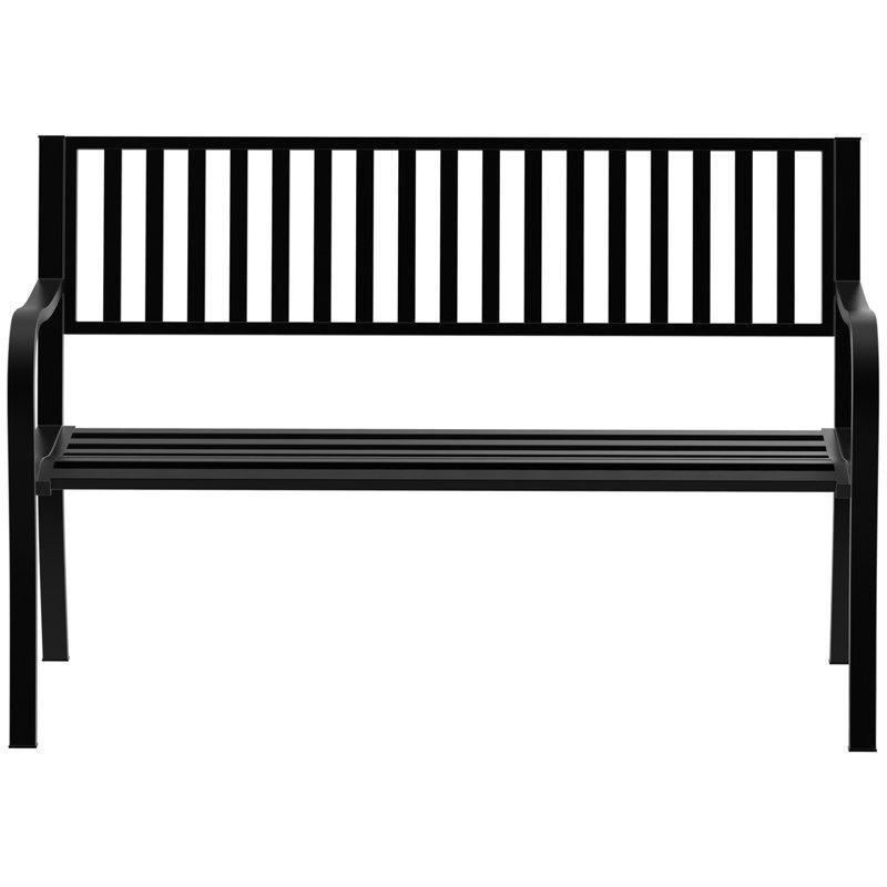 Siyah Metal Kavisli Kolçaklı Çıtalı Bahçe Bankı - 127 cm - 172340