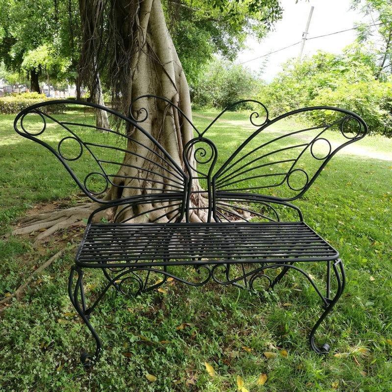 Siyah Metal Kelebek Tasarımlı 2 Kişilik Bahçe Bankı - 153 cm - 172240