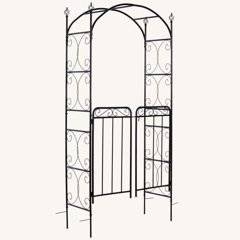 Siyah Metal Kemerli Çift Kanatlı Sarmaşık Destekli Bahçe Kapısı - 216x108 cm - 172665
