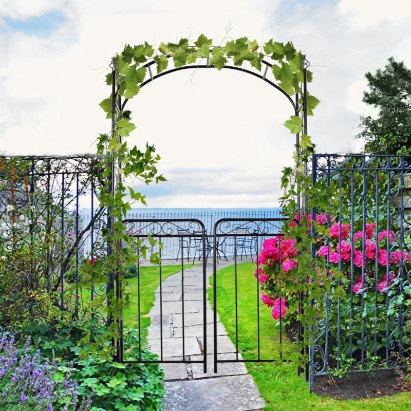 Siyah Metal Kemerli Çift Kanatlı Sarmaşık Destekli Bahçe Kapısı - 216x108 cm - 172665
