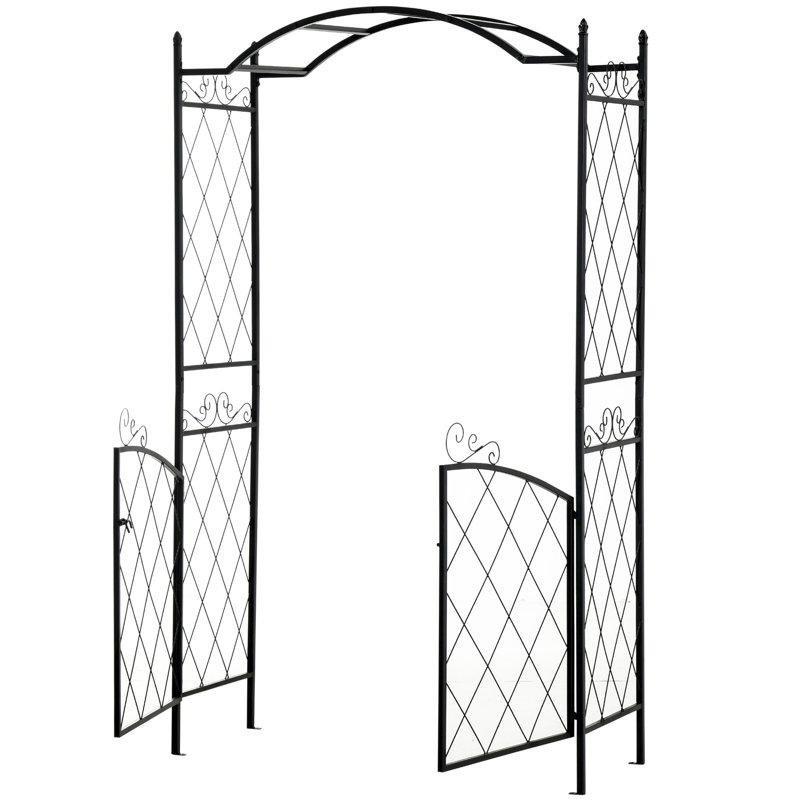 Siyah Metal Kemerli ve Kafes Desenli Bahçe Kapısı - 129x49x216 cm - 172719