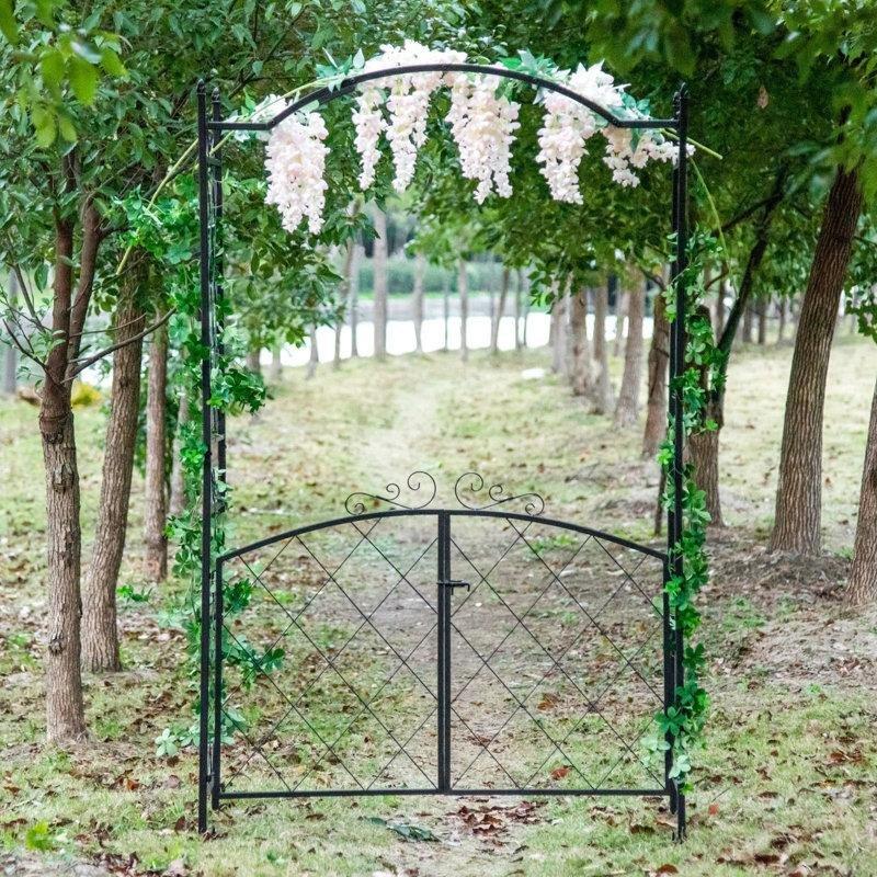 Siyah Metal Kemerli ve Kafes Desenli Bahçe Kapısı - 129x49x216 cm - 172719