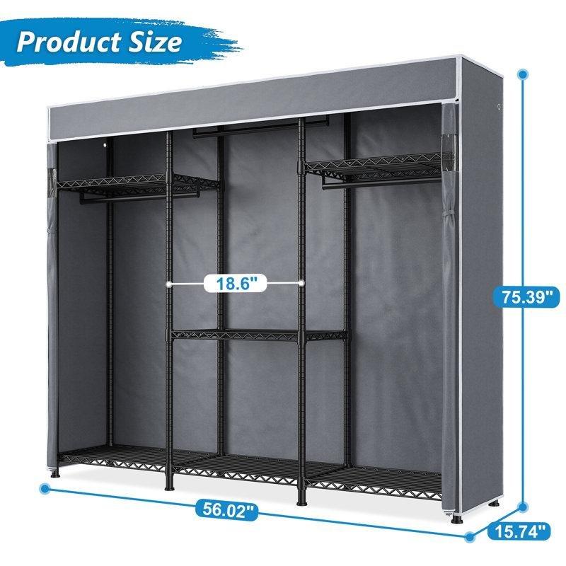 Siyah Metal Kılıflı Ayarlanabilir Raflı Bez Dolap - 143x41x192 cm - 182916