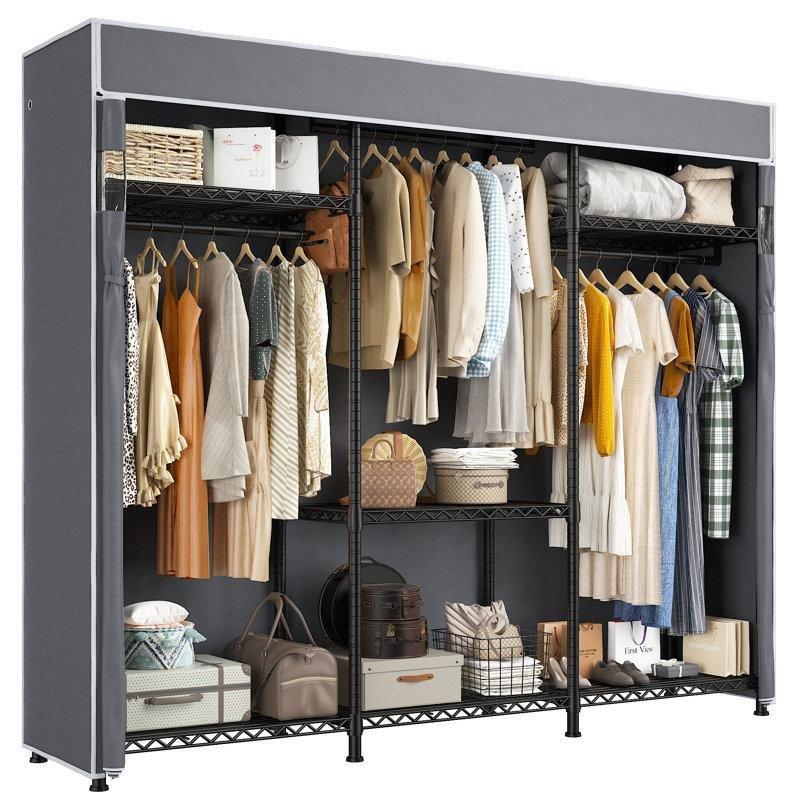 Siyah Metal Kılıflı Ayarlanabilir Raflı Bez Dolap - 143x41x192 cm - 182916
