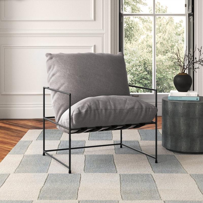 Siyah Metal Kızak Ayaklı Pamuk Karışımı Yastık Sırtlı Tekli Koltuk - 73x75 cm - 203669