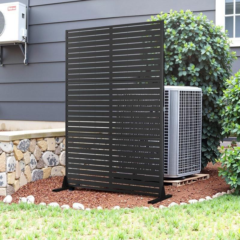 Siyah Metal Lazer Kesim Ayaklı 3 Panelli Bahçe Paravanı - 122x183 cm - 173900