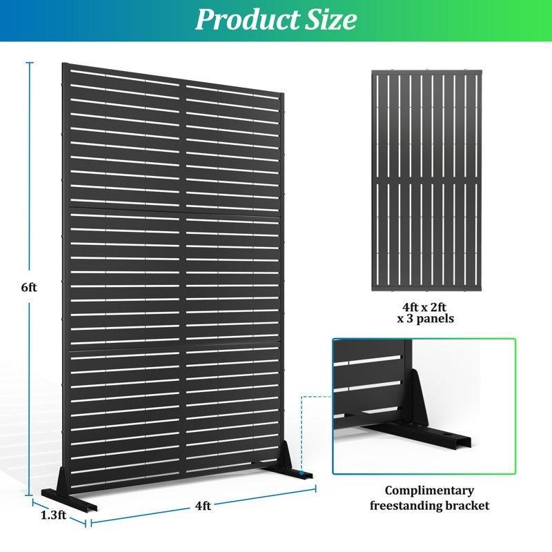 Siyah Metal Lazer Kesim Ayaklı 3 Panelli Bahçe Paravanı - 122x183 cm - 173900