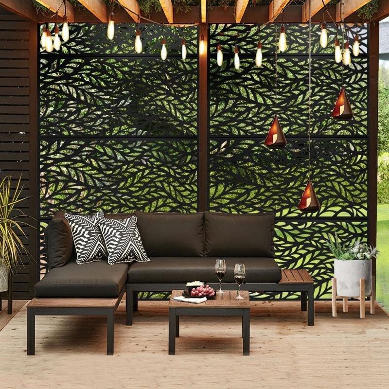 Siyah Metal Lazer Kesim Ayaklı Dekoratif Bahçe Paravanı - 183x120 cm - 172968