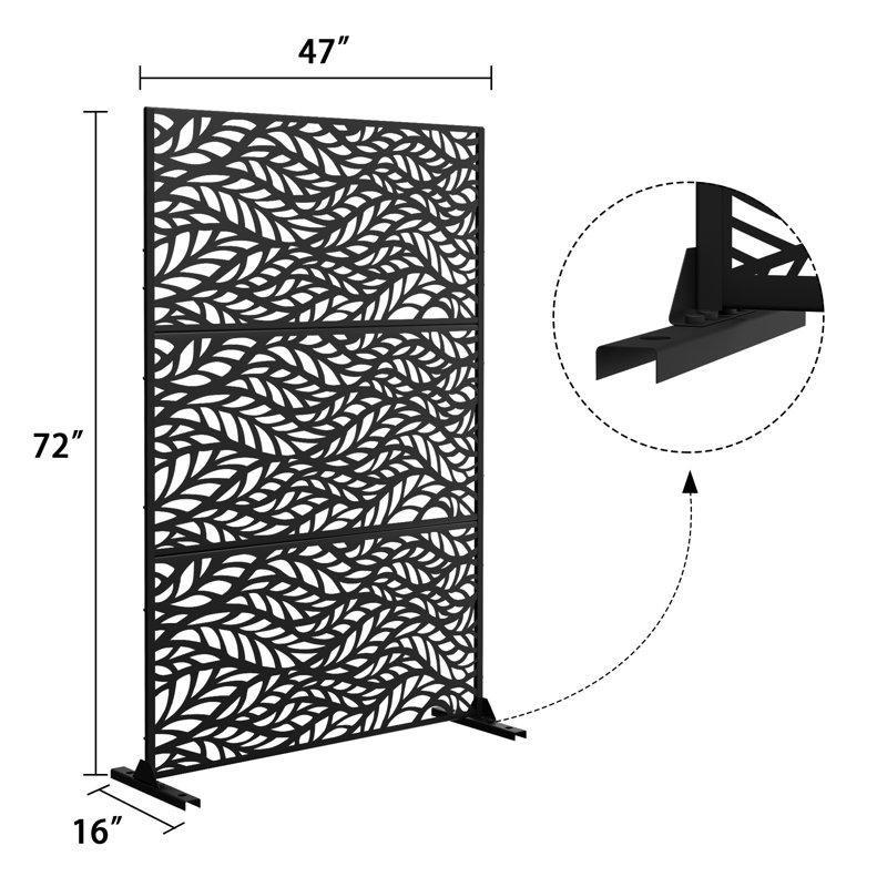 Siyah Metal Lazer Kesim Ayaklı Dekoratif Bahçe Paravanı - 183x120 cm - 172968