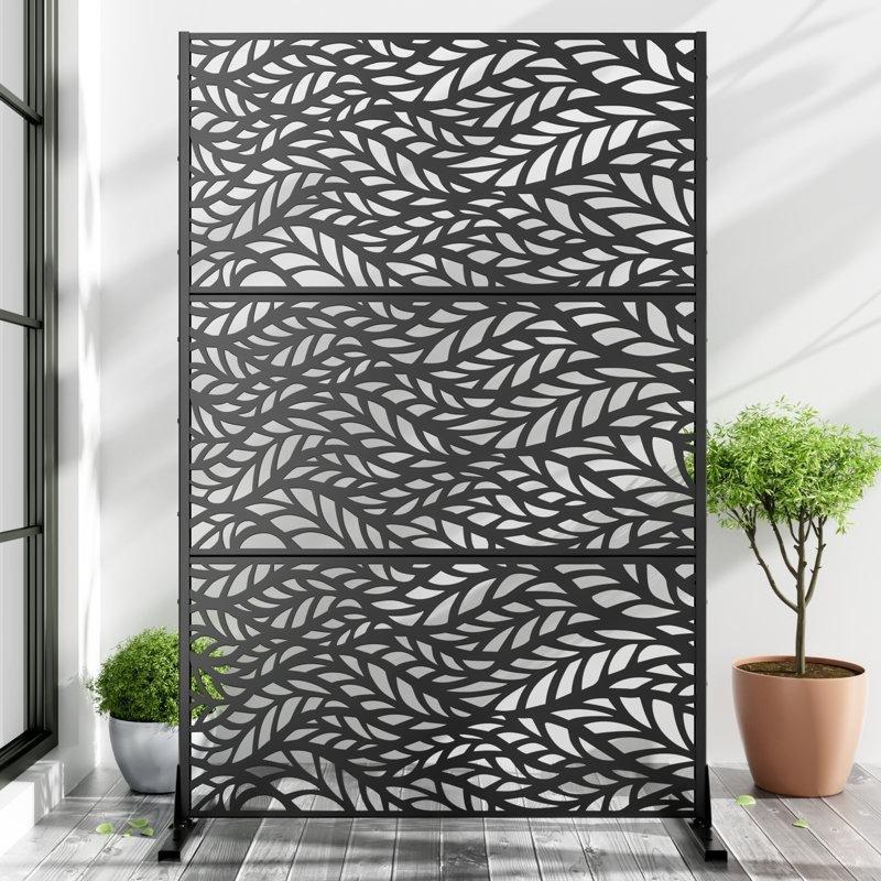 Siyah Metal Lazer Kesim Ayaklı Dekoratif Bahçe Paravanı - 183x120 cm - 172968