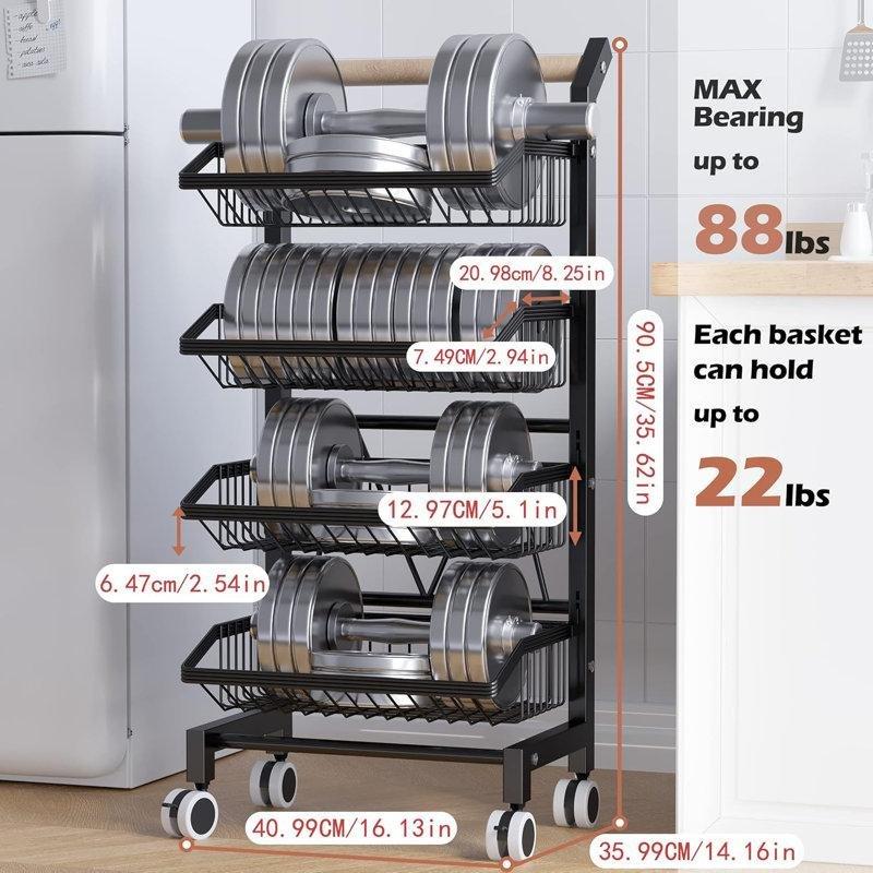 Siyah Metal Masif Ahşap Kulplu 4 Katlı Tekerlekli Ayarlanabilir Sebzelik - 177709