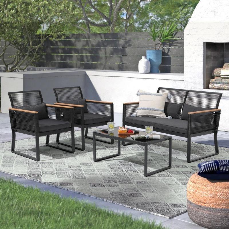 Siyah Metal Minderli 4 Kişilik Rattan Bahçe Takımı - 212352