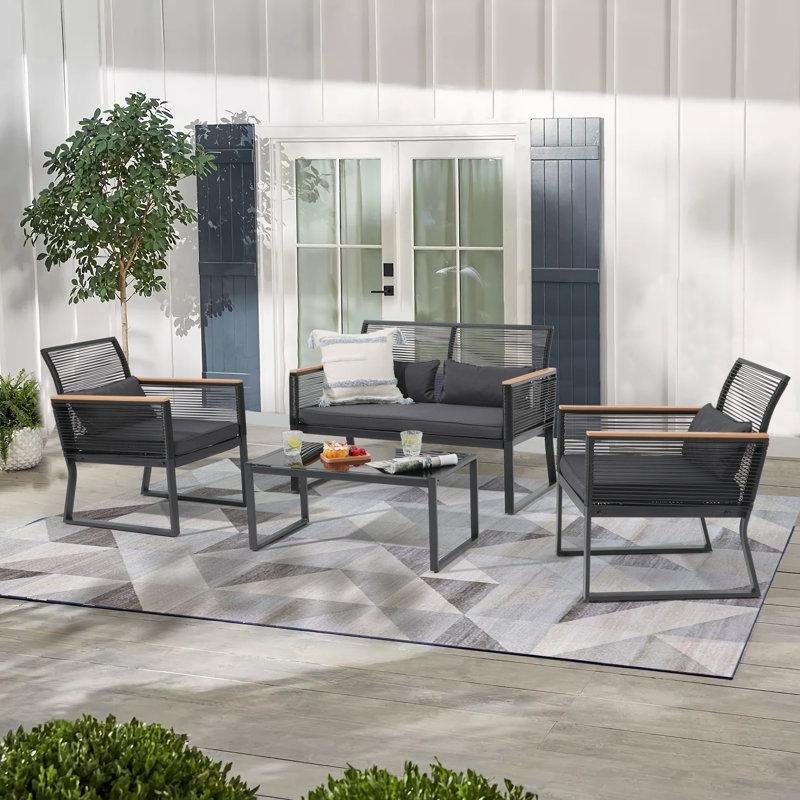 Siyah Metal Minderli 4 Kişilik Rattan Bahçe Takımı - 212352