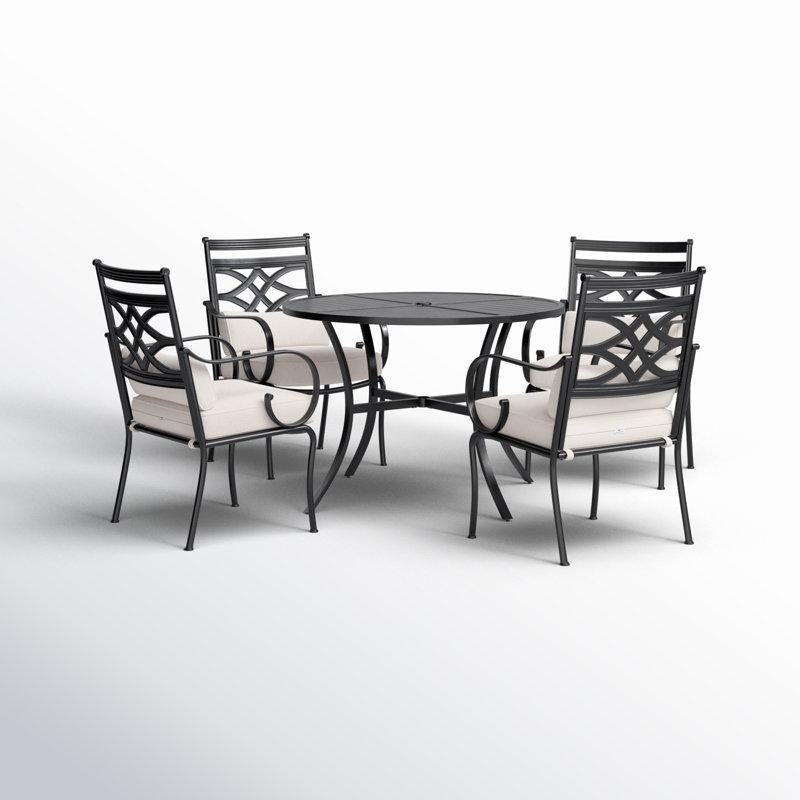 Siyah Metal Minderli İstiflenebilir Şemsiye Delikli Yuvarlak Bahçe Masa Takımı - 119 cm - 216292