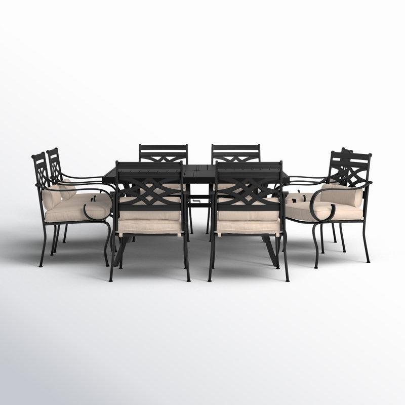 Siyah Metal Minderli Şemsiye Delikli 8 Kişilik Bahçe Masa Takımı - 153x153 cm - 216842