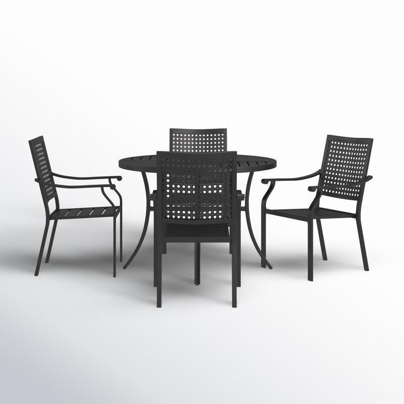 Siyah Metal Minderli Şemsiye Delikli İstiflenebilir Bahçe Masa Takımı - 4 Kişilik - 214184