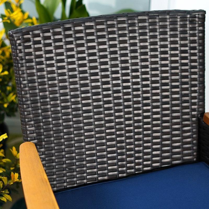 Siyah Metal Minderli Şemsiyeli Hasır Bahçe Masa Takımı - 94x94 cm - 215773
