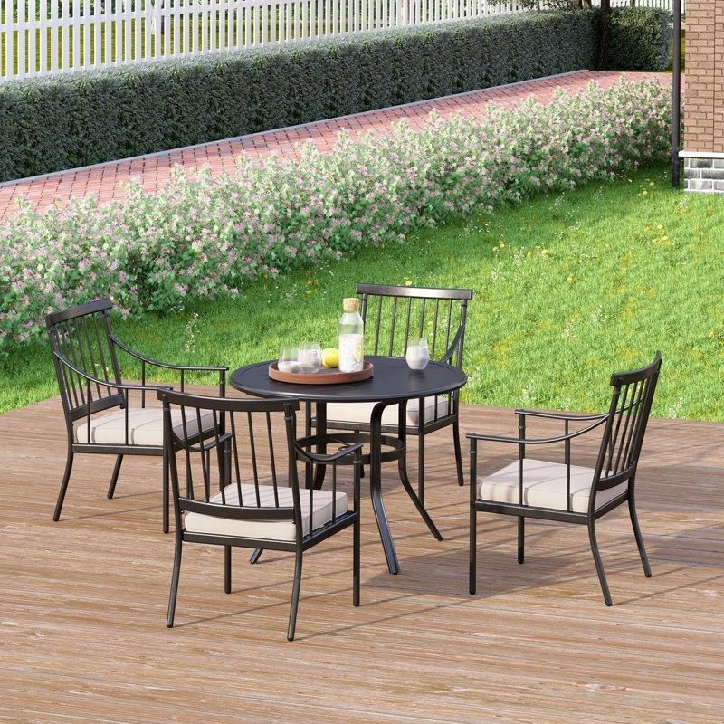 Siyah Metal Minderli Yuvarlak Şemsiye Delikli Bahçe Masa Takımı - 97 cm - 215746