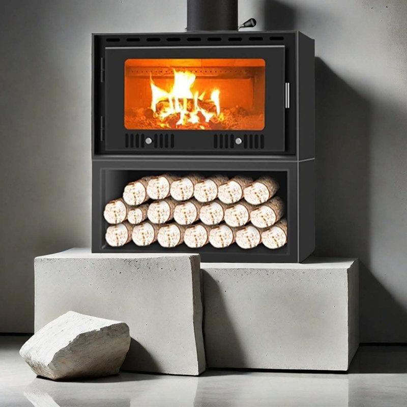 Siyah Metal Odunlu Ayaklı Şömine Soba - 81x55x85 cm - 189088