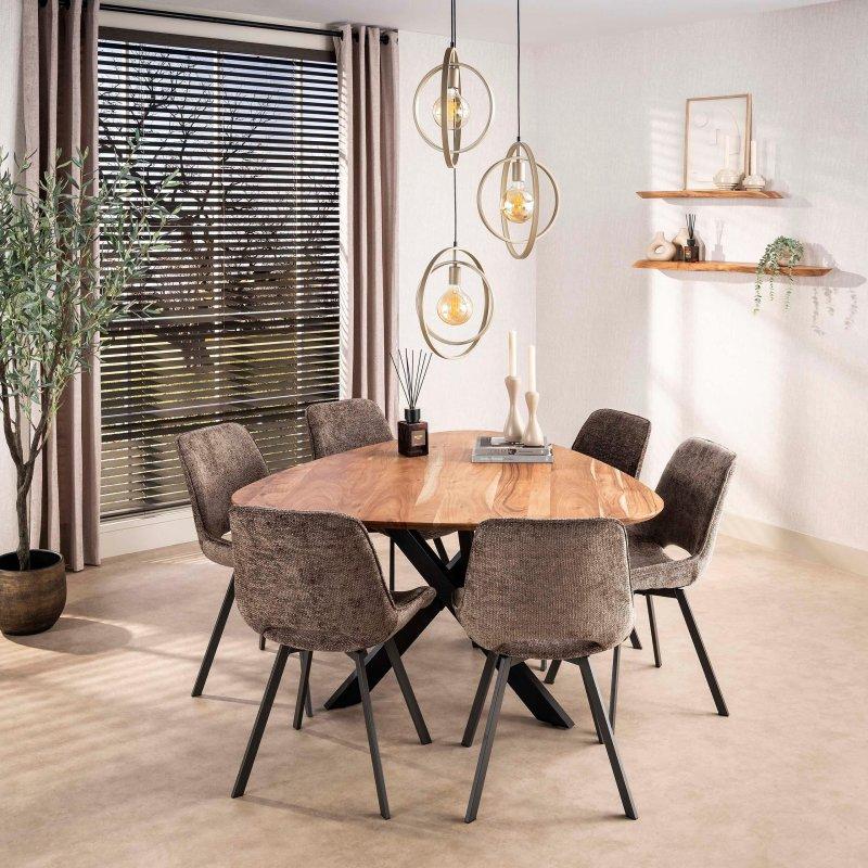 Siyah Metal Örümcek Ayaklı Masif Akasya Üçgen Bohem Yemek Masası - 135x135 cm - 235360
