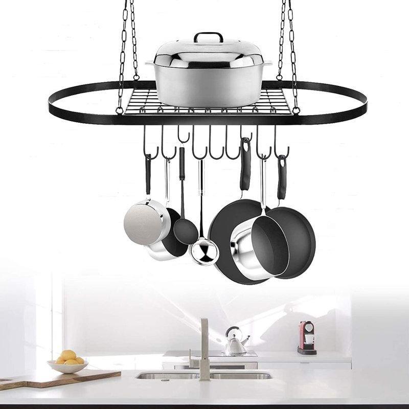 Siyah Metal Oval 10 Kancalı Asma Mutfak Rafı - 163690