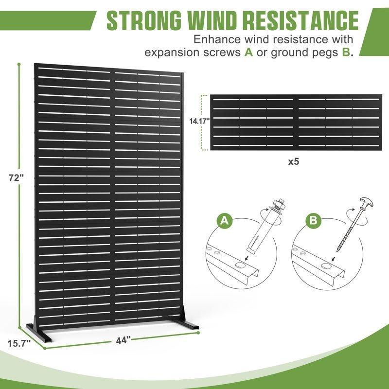 Siyah Metal Panjur Tasarımlı Bağımsız Duran Bahçe Paravanı - 183x120 cm - 173218