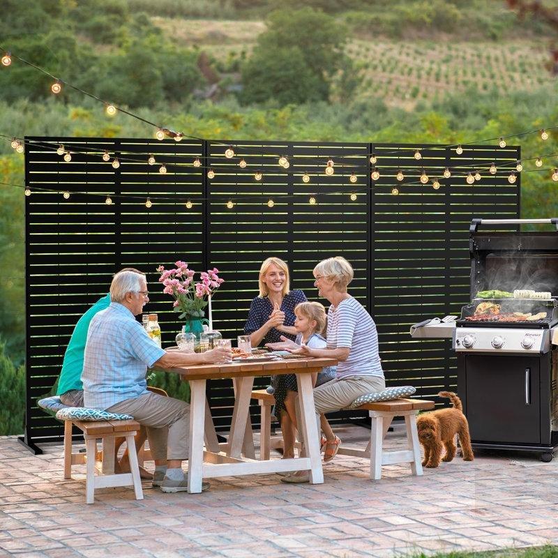 Siyah Metal Panjur Tasarımlı Bağımsız Duran Bahçe Paravanı - 183x120 cm - 173218